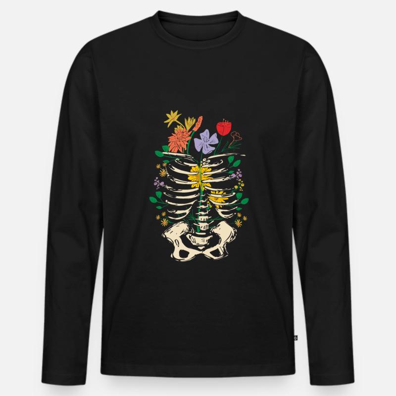 Gothic Skelett Blumen Gothic-Ästhetik - Männer Premium Bio Langarmshirt - Schwarz