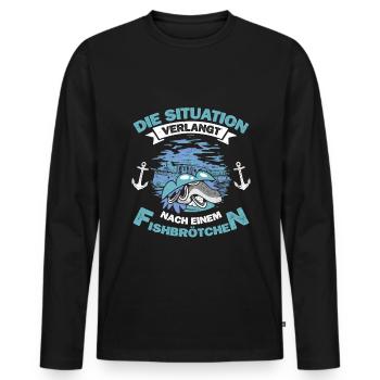 Fiscbrötchen Design für jeden Norddeutschen - Männer Premium Bio Langarmshirt - Schwarz - Vorne - Nico (187cm)