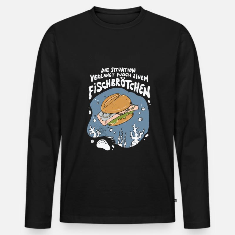 Fischbrötchen Möwe Norddeutsch - Männer Premium Bio Langarmshirt - Schwarz