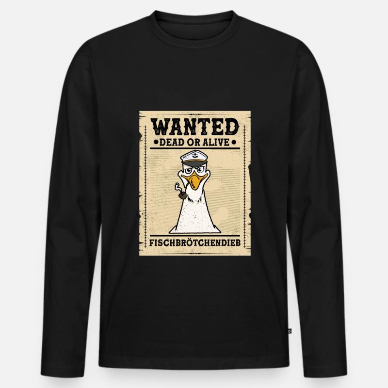 Fischbrötchen Möwe Norddeutsch - Männer Premium Bio Langarmshirt - Schwarz