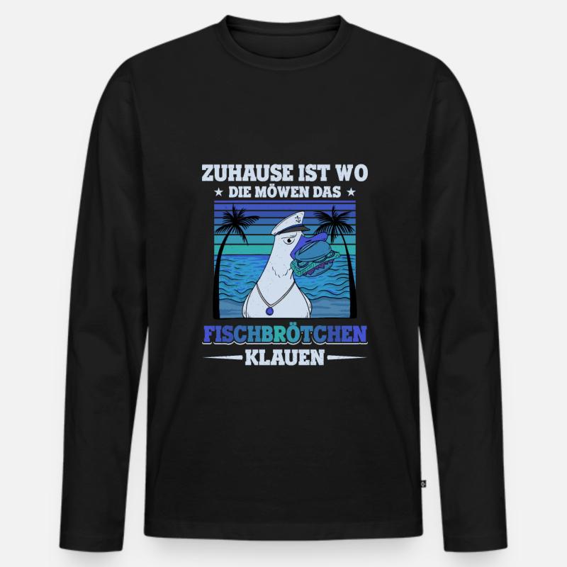 Fischbrötchen Möwe Norddeutsch - Männer Premium Bio Langarmshirt - Schwarz