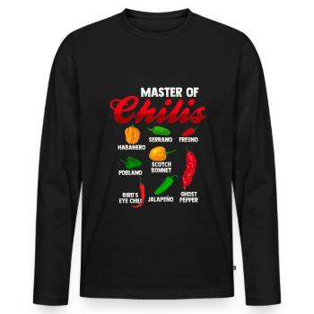 Master of Chilis Habanero-Chili-Liebhaber - Männer Premium Bio Langarmshirt - Schwarz - Vorne - Nico (187cm)