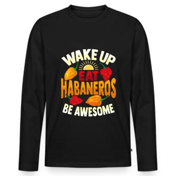 Habanero poivron rouge scoville chili amateurs - T-shirt manches longues Premium bio Homme - noir - Devant - Nico (187cm)