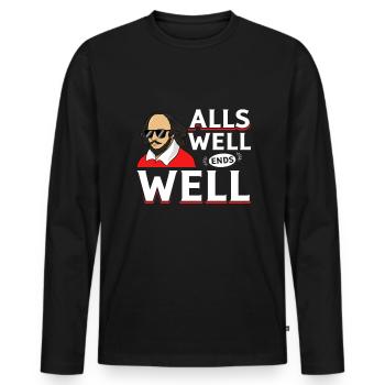 William Shakespeare « End well all good » design - T-shirt manches longues Premium bio Homme - noir - Devant - Nico (187cm)