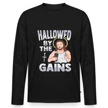 Sanctified by the Winnings Design for God Believe - Men's Premium Organic Long Sleeve Shirt - black - Front - Nico (187cm)