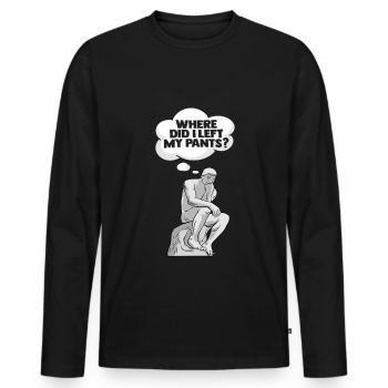 Thinker Statue Pants Design for a Philosopher - Men's Premium Organic Long Sleeve Shirt - black - Front - Nico (187cm)