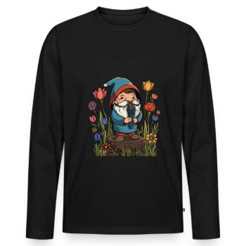 Singing garden gnome design for a - Men's Premium Organic Long Sleeve Shirt - black - Front - Nico (187cm)