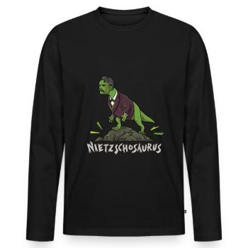 Nietzsche T-Rex Dinosaurier Design für einen - Männer Premium Bio Langarmshirt - Schwarz - Vorne - Nico (187cm)