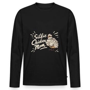 Silkie Chicken Mom Poulet chinois en soie - T-shirt manches longues Premium bio Homme - noir - Devant - Nico (187cm)