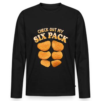 Découvrez My Six Pack Chicken Nugget Lover - T-shirt manches longues Premium bio Homme - noir - Devant - Nico (187cm)