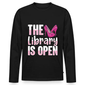 Fièrement La bibliothèque est ouverte Drag Queen - T-shirt manches longues Premium bio Homme - noir - Devant - Nico (187cm)