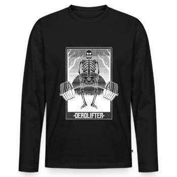 Deadlifter Skeleton Bodybuilding Fitness Workout - T-shirt manches longues Premium bio Homme - noir - Devant - Nico (187cm)