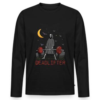 Deadlifter Skeleton Bodybuilding Fitness Workout - T-shirt manches longues Premium bio Homme - noir - Devant - Nico (187cm)