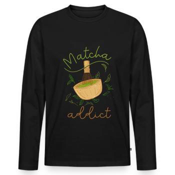 Grüntee-Liebhaber Japanischer Matcha-Latte-Drink - Männer Premium Bio Langarmshirt - Schwarz - Vorne - Nico (187cm)