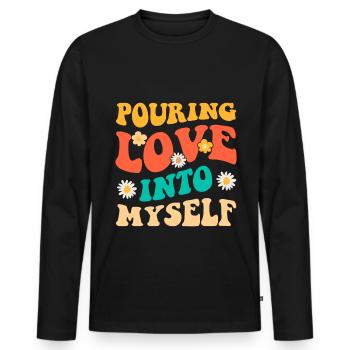 Motivation Amour de soi Positivité Je t’aime - T-shirt manches longues Premium bio Homme - noir - Devant - Nico (187cm)