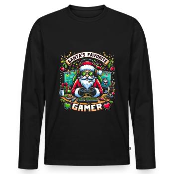Noël Gaming Père Noël Gamer - T-shirt manches longues Premium bio Homme - noir - Devant - Nico (187cm)