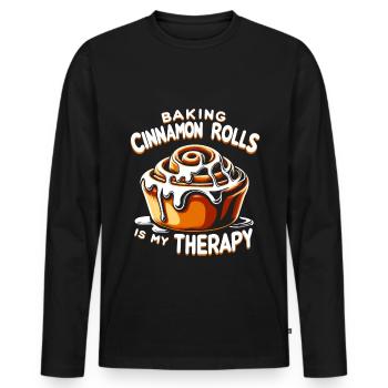 Boulanger brioche à la cannelle - T-shirt manches longues Premium bio Homme - noir - Devant - Nico (187cm)