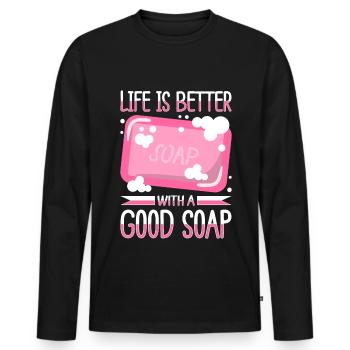 Savon Savon de bain Savon naturel - T-shirt manches longues Premium bio Homme - noir - Devant - Nico (187cm)