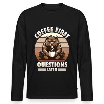 Grumpy Bear With Coffee Morning Mood - Men's Premium Organic Long Sleeve Shirt - black - Front - Nico (187cm)