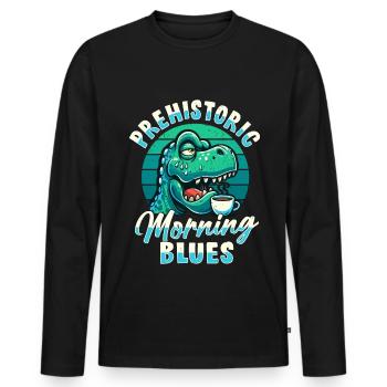 Grumpy Trex Dinosaur With - Men's Premium Organic Long Sleeve Shirt - black - Front - Nico (187cm)