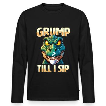 Grumpy Trex Dinosaur With - Men's Premium Organic Long Sleeve Shirt - black - Front - Nico (187cm)