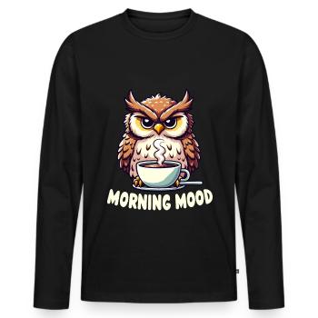 Grumpy Owl With Coffee Morning Mood - Men's Premium Organic Long Sleeve Shirt - black - Front - Nico (187cm)