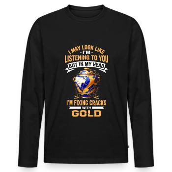 Conception japonaise de réparation de l’or Kintsukuroi - T-shirt manches longues Premium bio Homme - noir - Devant - Nico (187cm)