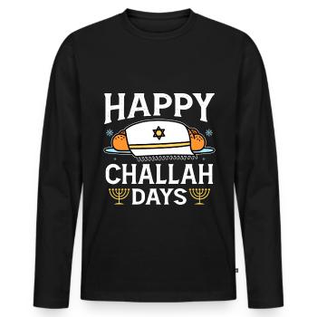 Drôle de dicton Challah pour Shabbat - T-shirt manches longues Premium bio Homme - noir - Devant - Nico (187cm)