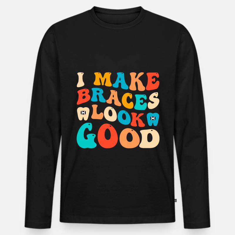 Witziger Zahnspangen Spruch - Männer Premium Bio Langarmshirt - Schwarz