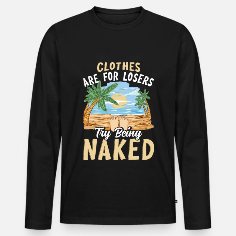 Nudismus Spruch - Männer Premium Bio Langarmshirt - Schwarz