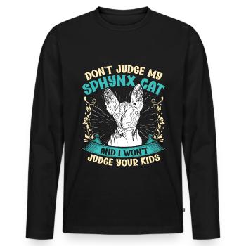 Drôle de chat Sphynx Dicton - T-shirt manches longues Premium bio Homme - noir - Devant - Nico (187cm)