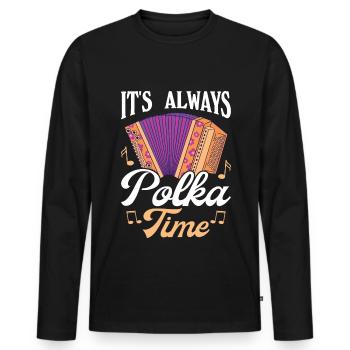 Drôle de dicton polka - T-shirt manches longues Premium bio Homme - noir - Devant - Nico (187cm)