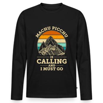 Pérou Machu Picchu - T-shirt manches longues Premium bio Homme - noir - Devant - Nico (187cm)