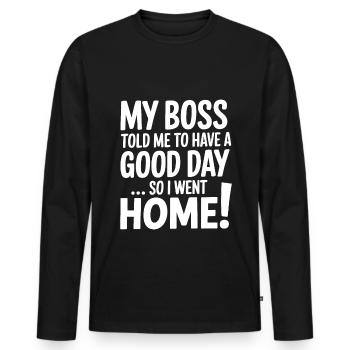 Humour de bureau - T-shirt manches longues Premium bio Homme - noir - Devant - Nico (187cm)