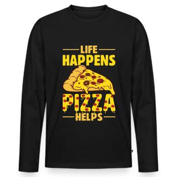 Funny pizza saying - Men's Premium Organic Long Sleeve Shirt - black - Front - Nico (187cm)