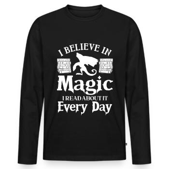 Bookworm Dragon Fantasy Book Lover - Men's Premium Organic Long Sleeve Shirt - black - Front - Nico (187cm)