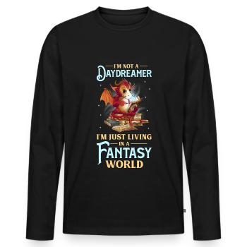 Bookworm Dragon Fantasy Book Lover - Men's Premium Organic Long Sleeve Shirt - black - Front - Nico (187cm)