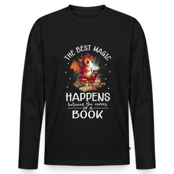 Bookworm Dragon Fantasy Book Lover - Men's Premium Organic Long Sleeve Shirt - black - Front - Nico (187cm)