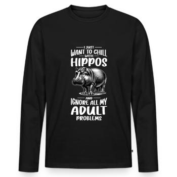Nilpferd - Männer Premium Bio Langarmshirt - Schwarz - Vorne - Nico (187cm)