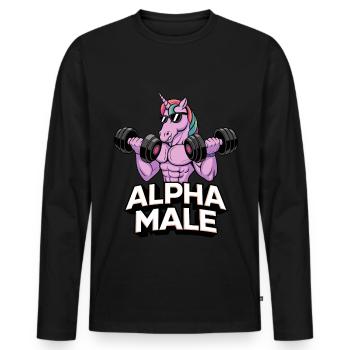 Rainbow Alpha Man Unicorn - Men's Premium Organic Long Sleeve Shirt - black - Front - Nico (187cm)