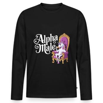 Rainbow Alpha Man Unicorn - Men's Premium Organic Long Sleeve Shirt - black - Front - Nico (187cm)