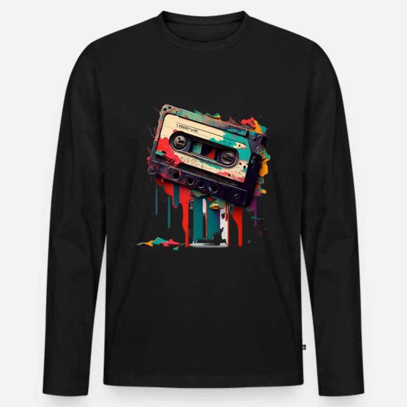 Retro Mixtape - Männer Premium Bio Langarmshirt - Schwarz