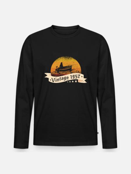 Angler Jahrgang 1957 Geburtstag Angelboot - Männer Premium Bio Langarmshirt - Schwarz