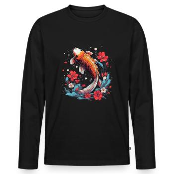 Koi Poisson Koï Carpe Koi Jardin Koi Étang Koi - T-shirt manches longues Premium bio Homme - noir - Devant - Nico (187cm)
