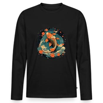 Koi Poisson Koï Carpe Koi Jardin Koi Étang Koi - T-shirt manches longues Premium bio Homme - noir - Devant - Nico (187cm)
