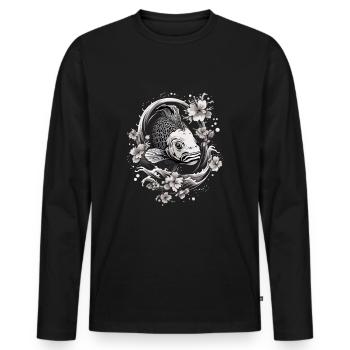 Koi Poisson Koï Carpe Koi Jardin Koi Étang Koi - T-shirt manches longues Premium bio Homme - noir - Devant - Nico (187cm)