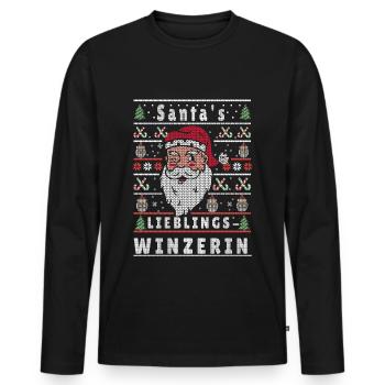 Ugly Weihnachten SANTAS LIEBLINGS Winzerin - Männer Premium Bio Langarmshirt - Schwarz - Vorne - Nico (187cm)