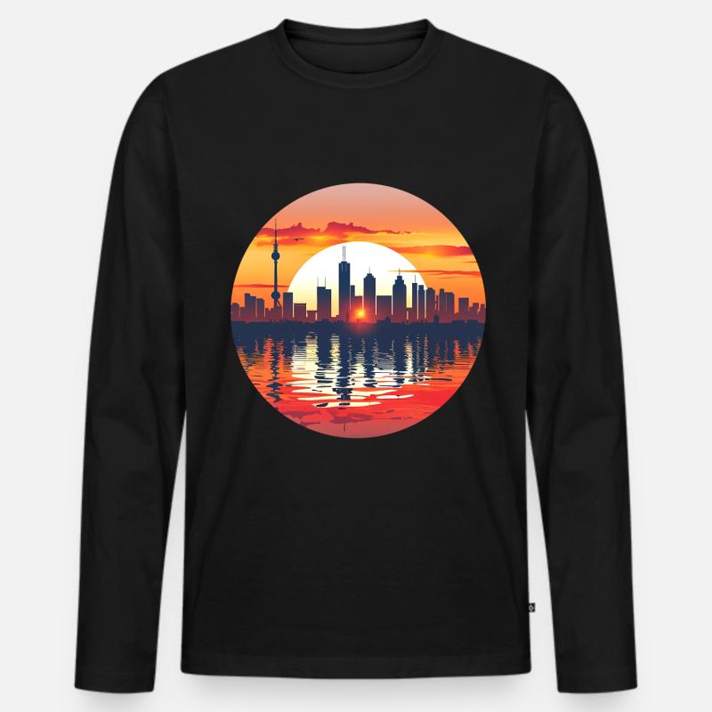 Worms Skyline - Männer Premium Bio Langarmshirt - Schwarz