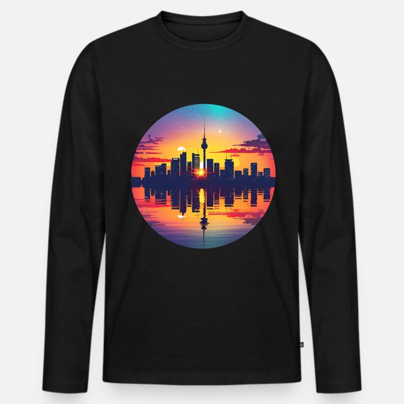Essen Skyline - Männer Premium Bio Langarmshirt - Schwarz