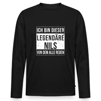 Je suis cette légende pour Nils - T-shirt manches longues Premium bio Homme - noir - Devant - Nico (187cm)